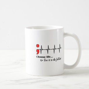 Caneca De Café Ekg Semicolon Prevenção de Consciência Suicida