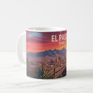 Caneca De Café El Paso Texas Mug: Retro Desert Sunset Cityscape