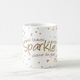 Caneca De Café Ela deixa um pequeno brilho em Dourado e branco