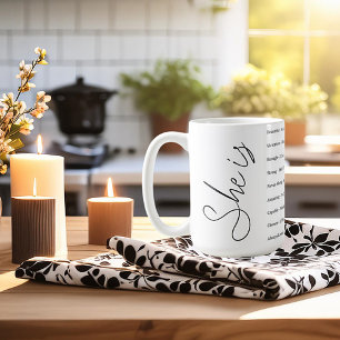 Caneca De Café Ela é linda - escritura floral personalizada