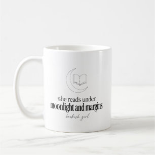 Caneca De Café Ela Lê Sob a Luz do Luar e Margens Livro Lunar Lit
