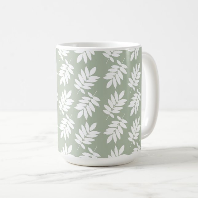Caneca De Café Elder Leaf Pattern White on Green (Frente Esquerda)