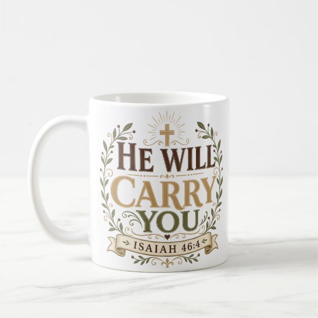 Caneca De Café Ele Carregará Você Citação Bíblica Cristã (Esquerda)