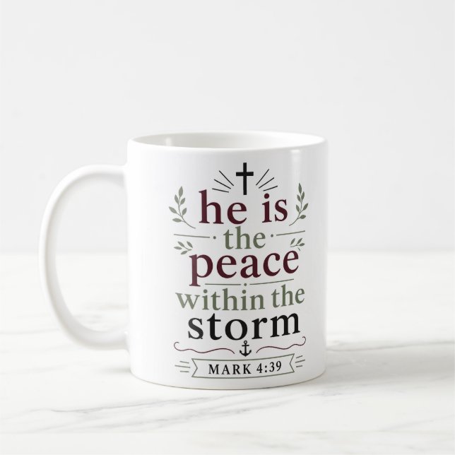 Caneca De Café Ele É a Paz Dentro da Tempestade Citação das Escri (Esquerda)