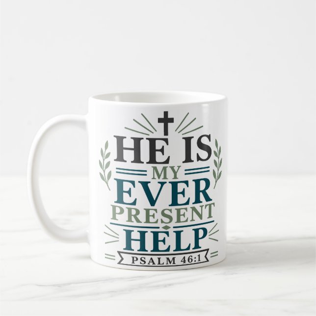 Caneca De Café Ele É Meu Auxílio Sempre Presente Versículo Bíblic (Esquerda)