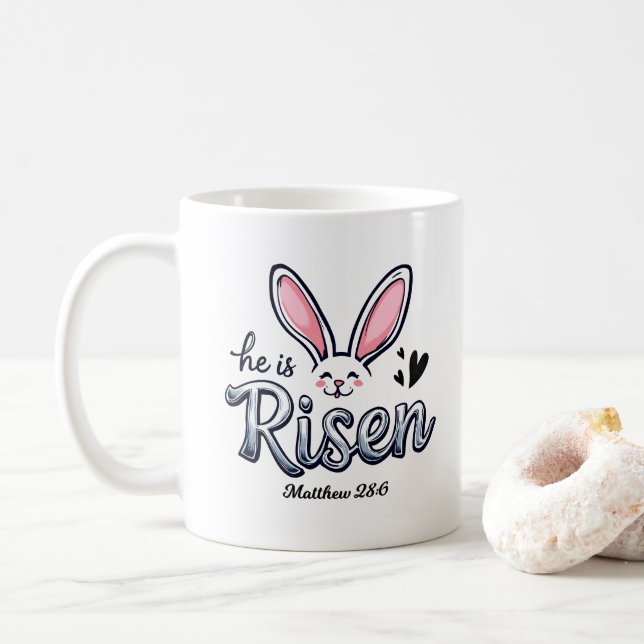 Caneca De Café Ele é Risen Bunny Felz pascoa (Com Donut)
