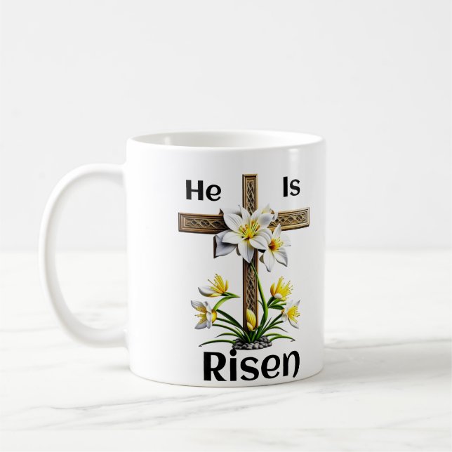 Caneca De Café Ele é Risen Páscoa Cross Lily Christian (Esquerda)