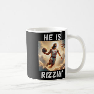 Caneca De Café Ele É Rizzin Engraçado Jesus Jogando Bysketbyll 