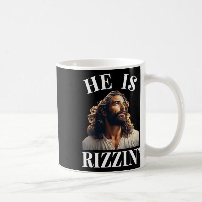 Caneca De Café Ele é Rizzin - Engraçado Jesus Páscoa Cristã dizen (Direita)