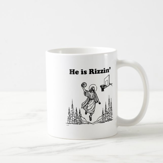 Caneca De Café Ele É Rizzin Funny Jesus Páscoa de Basquete Christ (Direita)