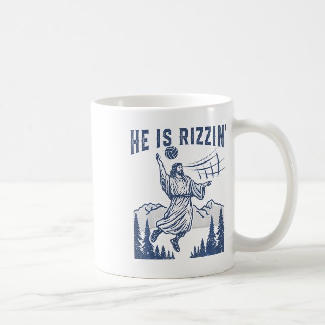 Caneca De Café Ele é Rizzin Voleibol Jesus Felz pascoa Engraçado  (Direita)