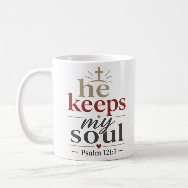 Caneca De Café Ele Mantém Minha Alma Inspirando Citação Cristã de (Esquerda)
