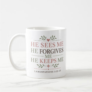Caneca De Café Ele Me Vê Me Perdoa Me Guarda Conforto Cristão