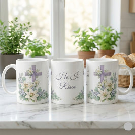 Caneca De Café Ele Ressuscitou Aquarela Floral Cruz Páscoa 2026