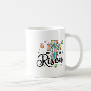 Caneca De Café Ele Ressuscitou Cruz Coquete Laço Ovos Cristão Ori