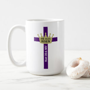 Caneca De Café Ele Ressuscitou Dia de Páscoa Coroa e Cruz Roxo