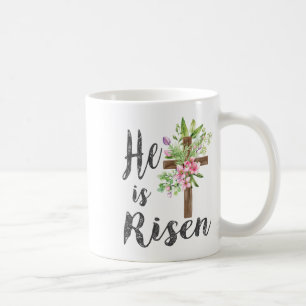 Caneca De Café Ele Ressuscitou Mateus 286 Cruz Floral Cristã Ea