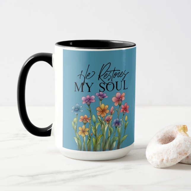 Caneca de Café Ele Restaura Minha Alma (Com Donut)