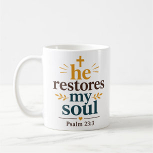 Caneca De Café Ele Restaura Minha Alma Conforto Cristão Inspirado
