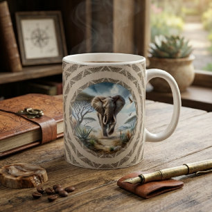 Caneca De Café Elefante Africano Com Padrão