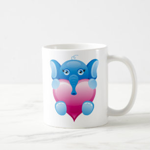 CANECA DE CAFÉ ELEFANTE AZUL QUE GUARDARA UM CORAÇÃO COR-DE-ROS