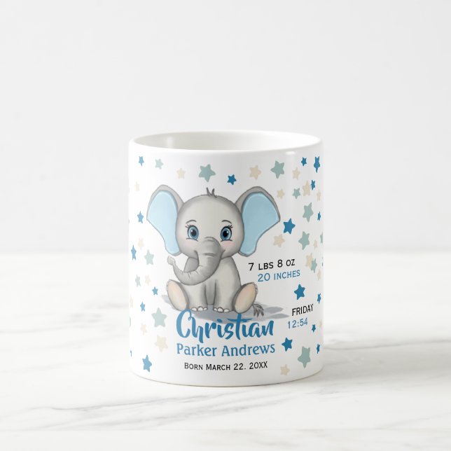 Caneca De Café Elefante-Bebê-Bonito com Nascentes-Garotos Azuis (Centro)