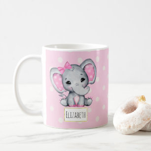 Caneca De Café Elefante-bebê rosa-claro com orelhas-Bolinhas