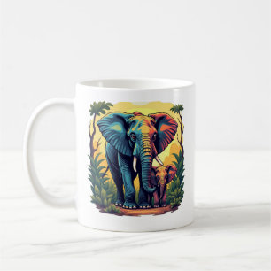 Caneca De Café Elefante Colorido da Selva e Mug de Café Bebê