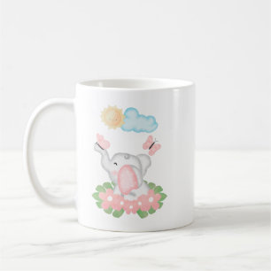 Caneca De Café Elefante de Bebê Bonito com flores cor-de-rosa Mu