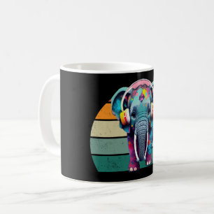 Caneca De Café Elefante de Bebê Bonito com Fones de ouvido