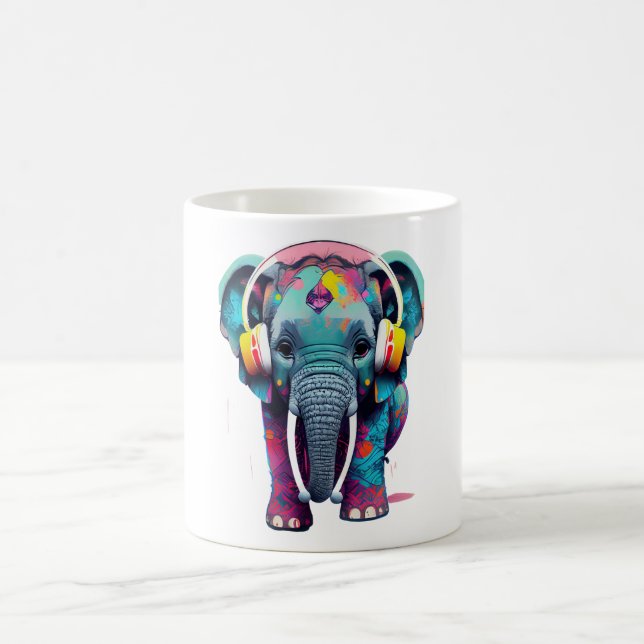 Caneca De Café Elefante de Bebê Bonito com Fones de ouvido (Centro)