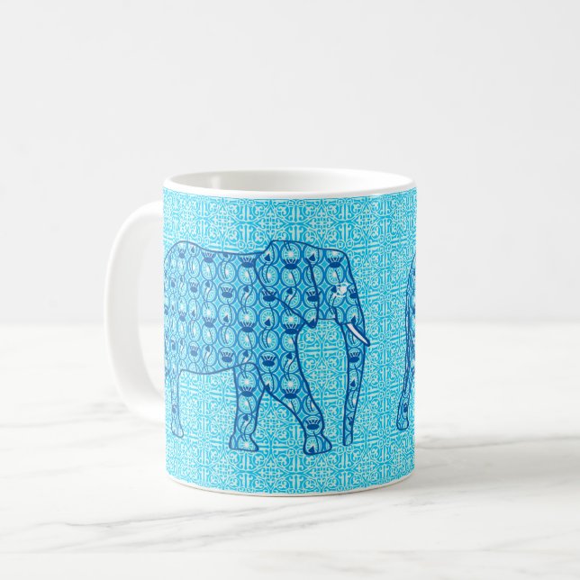 Caneca De Café Elefante de flor de lótus - turquesa (Frente Esquerda)