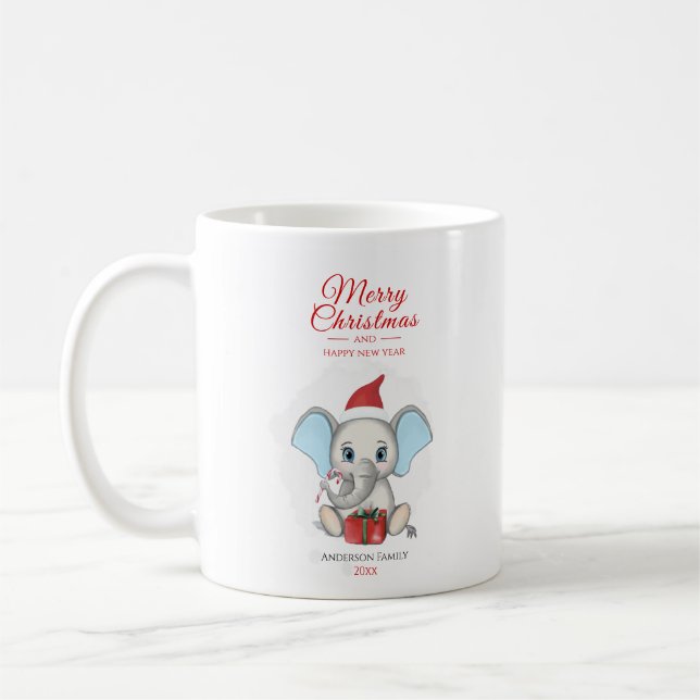 Caneca De Café Elefante de Natal Adorável | Personalizado (Esquerda)