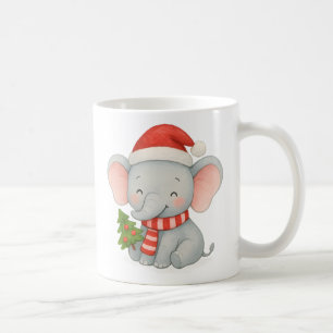Caneca De Café Elefante de Natal Fofo com Chapéu de Papai Noel