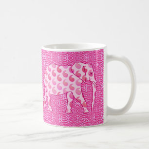 Caneca De Café Elefante de Paisley - rosa-gelo e fuchsia