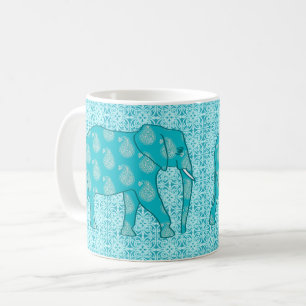 Caneca De Café Elefante de Paisley - turquesa e aqua