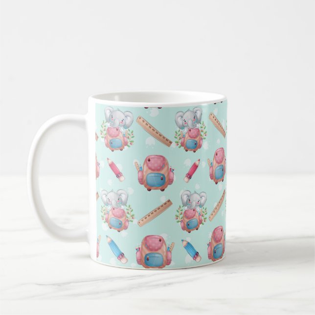 Caneca De Café Elefante de Volta às Aulas Estampado (Esquerda)