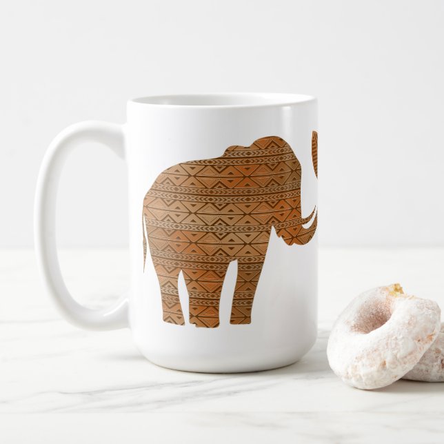 Caneca De Café Elefante - Design de Arte Tribal (Com Donut)