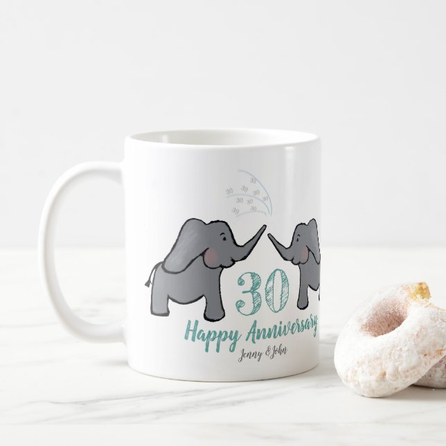 Caneca De Café elefante do aniversário de casamento de pérolas de (Com Donut)