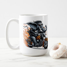 Caneca De Café Elefante em motocicleta com chamas
