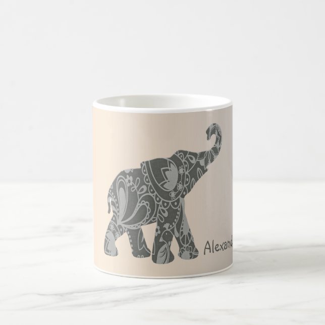 Caneca De Café Elefante Floral Com Nome (Centro)