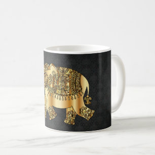 Caneca De Café Elefante Floral Paisley Dourado Elegante, Damasko