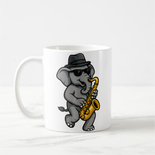Caneca De Café Elefante Fofo Tocando Saxofone Elefantes Músico