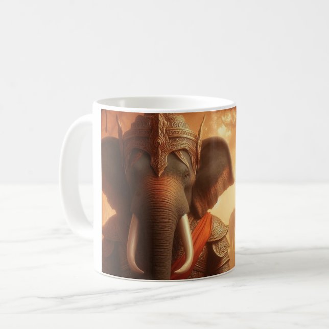 Caneca De Café "Elefante guerreiro na floresta" (Frente Esquerda)