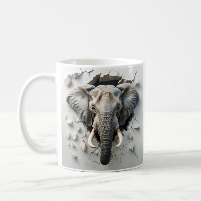 Caneca De Café Elefante Hyper-Realístico Emergente da Parede Queb (Esquerda)