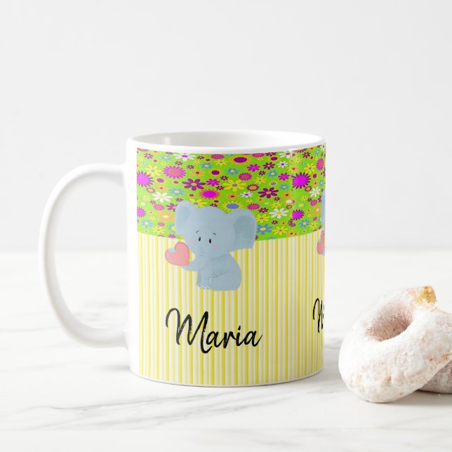Caneca De Café Elefante - Lata-Branca Amarela (Com Donut)
