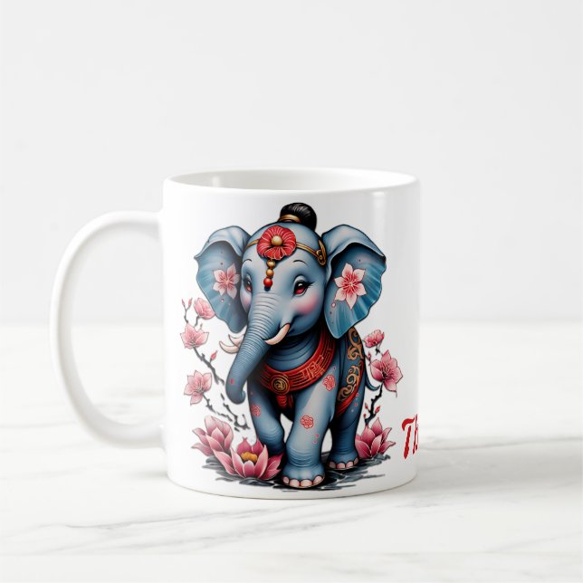 Caneca De Café Elefante majestoso no estilo tradicional japonês. (Esquerda)