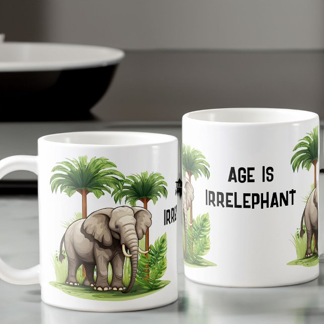 Caneca De Café Elefante na selva toca palavras aniversário engraç (Age is Irrelephant Funny Birthday Mug)