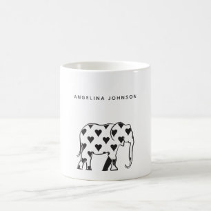 Caneca De Café Elefante, Nome do Padrão Preto e Branco Mínimo