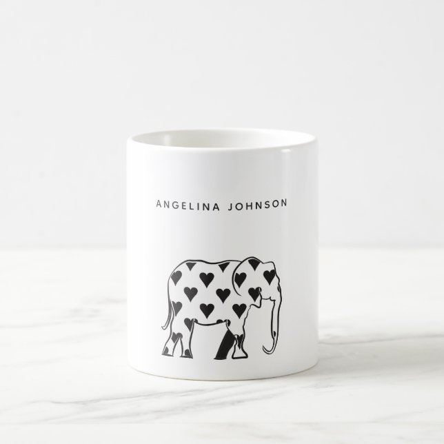 Caneca De Café Elefante, Nome do Padrão Preto e Branco Mínimo (Centro)